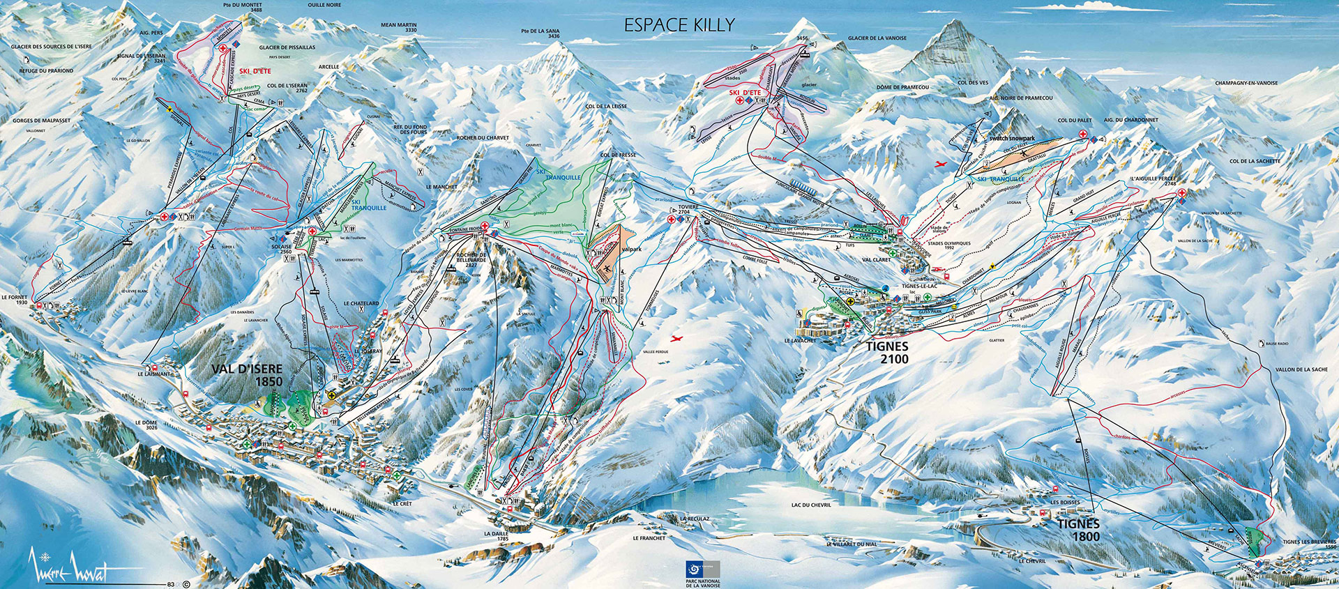 plan des pistes domaine tignes val d'isère