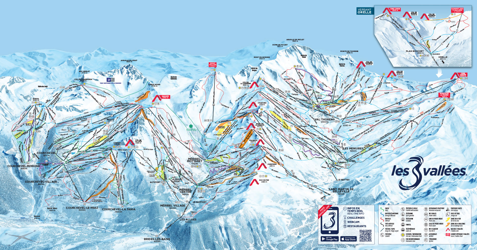 plan des pistes domaine Les 3 Vallées